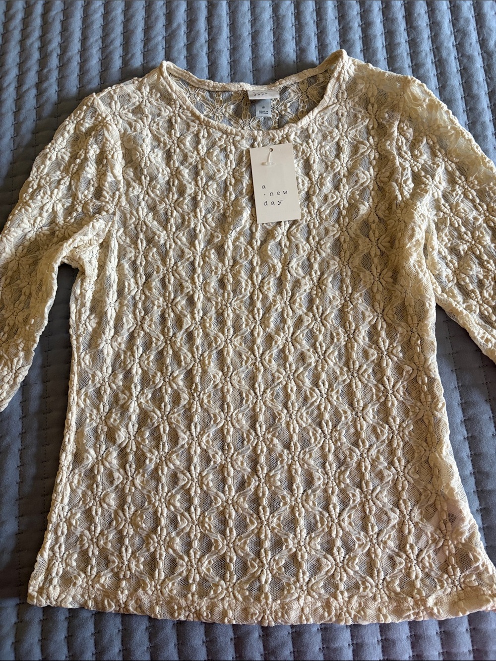 a new day Cream Lace Knit Tee